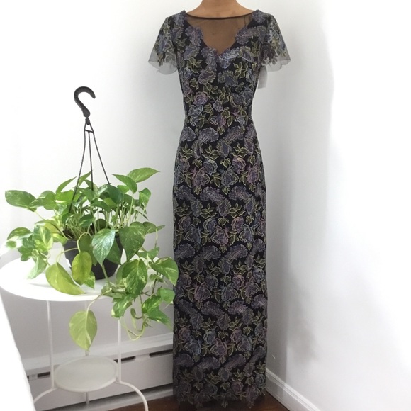 JS COLLECTIONS Metallic Floral Embroidered Gown - Picture 2 of 8